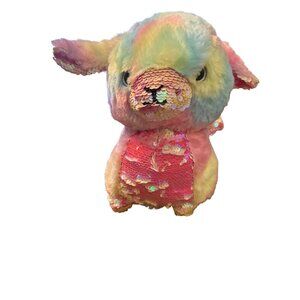 Justice Rainbow Tie Dye Plush Flip Sequin Llama Sheep Lamb Wings 11" Tall
